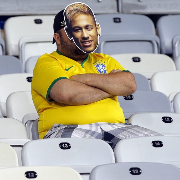 epa04306638 Brazil supporter with Neymar mask reacts after the FIFA World Cup 2014 semi final match between Brazil and Germany at the Estadio Mineirao in Belo Horizonte, Brazil, 08 July 2014. 

(RES ...