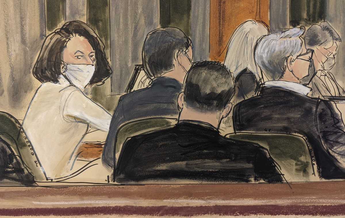 In this courtroom sketch, Ghislaine Maxwell sits at the defense table during final stages of jury selection, Monday, Nov. 29, 2021, in New York. Two years after Jeffrey Epstein's suicide behind b ...