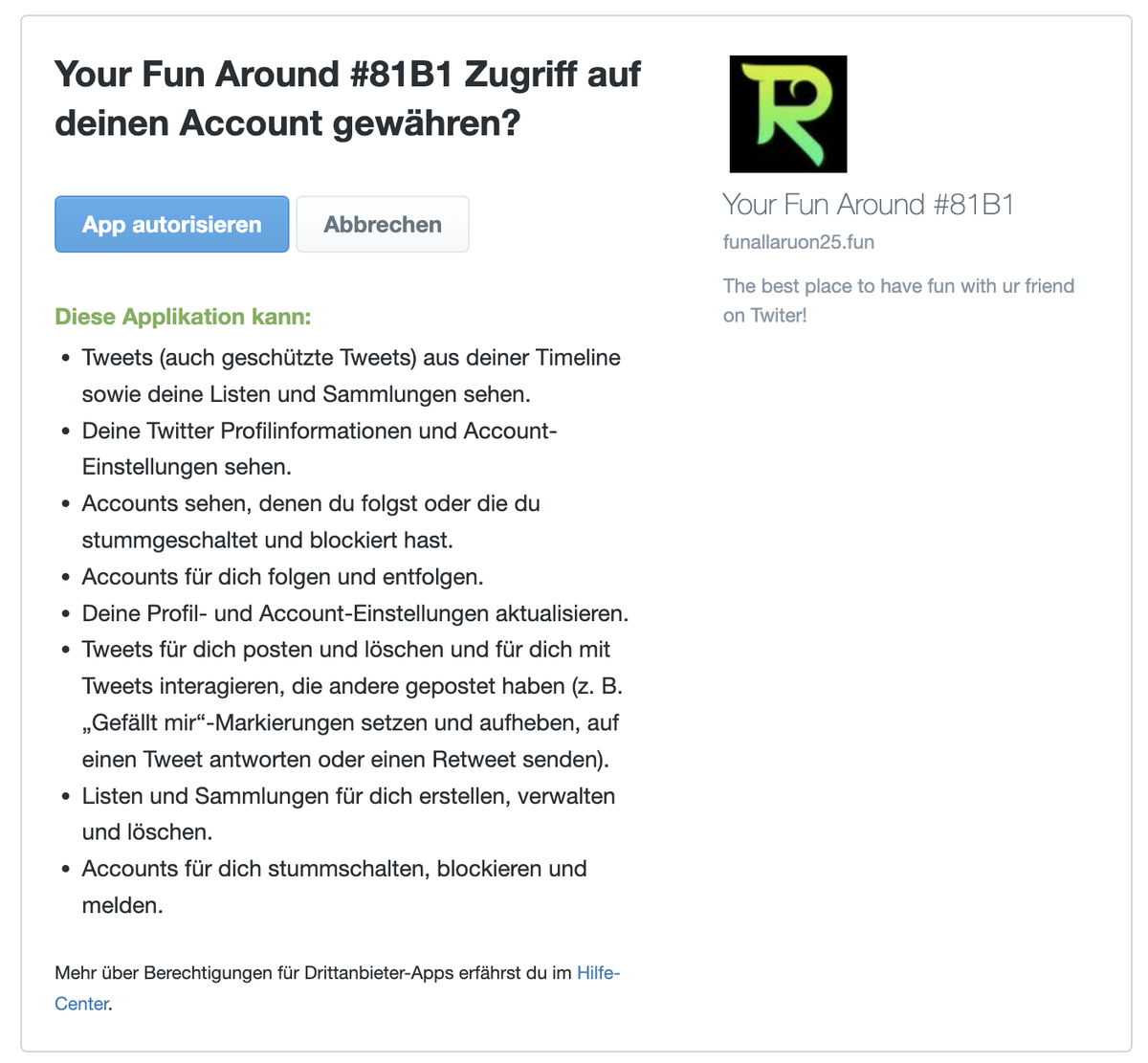 Die Liste der zu gewährenden Zugriffsrechte ist lang.