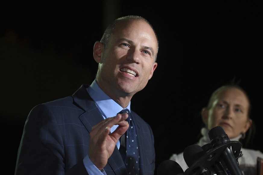 Michael Avenatti speaks to the media outside the Los Angeles Police Department Pacific Division after being released from police custody following his arrest on a felony domestic violence charge, Wedn ...