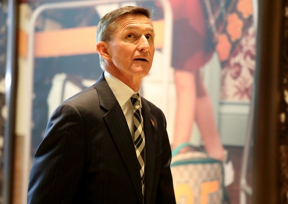 epa05791895 (FILE) - A file picture dated 17 November 2016 shows Retired Lt. Gen. Michael Flynn walks through the lobby of Trump Tower, where US President-elect Donald Trump lives and has an office, i ...