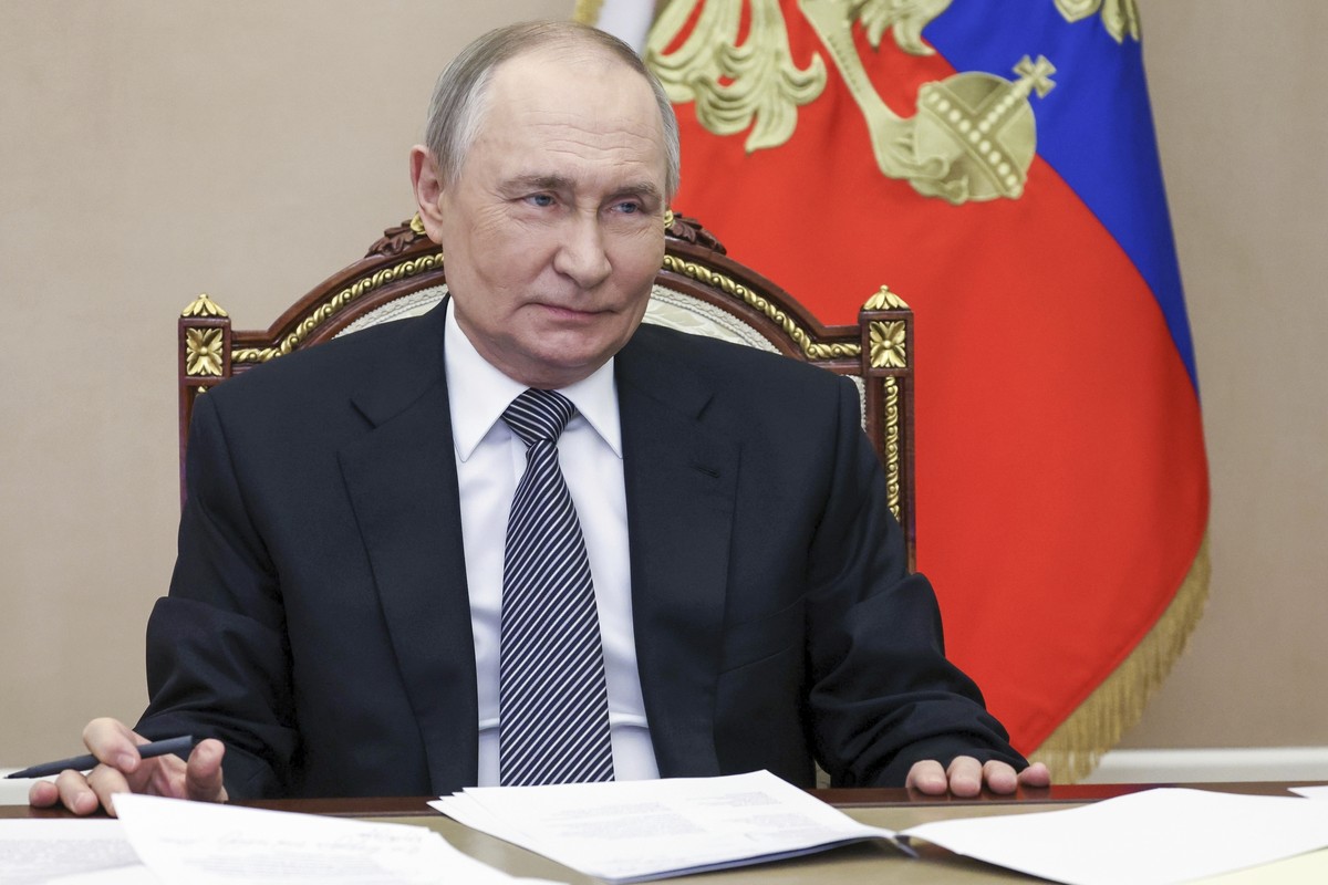 Russian President Vladimir Putin chairs a meeting of the Presidential Council for Culture and Art via videoconference at the Kremlin in Moscow, Russia, on Tuesday, March 25, 2025. (Vyacheslav Prokofye ...