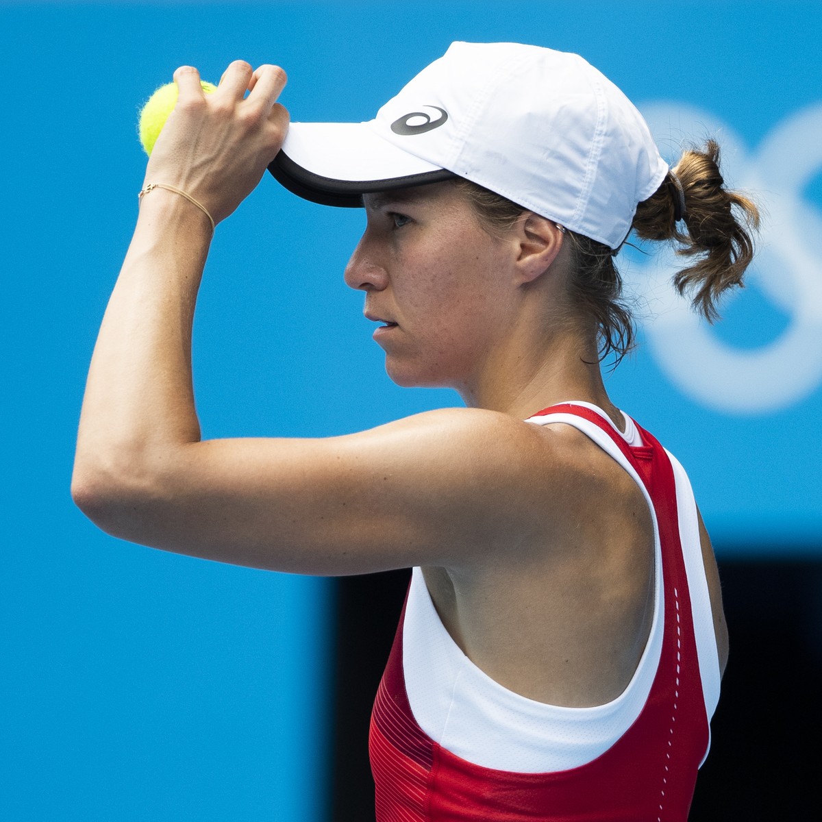 Viktorija Golubic of Switzerland during her second round match against Naomi Osaka of Japan in the women's single tennis competition at the 2020 Tokyo Summer Olympics at the Ariake Tennis Park in ...