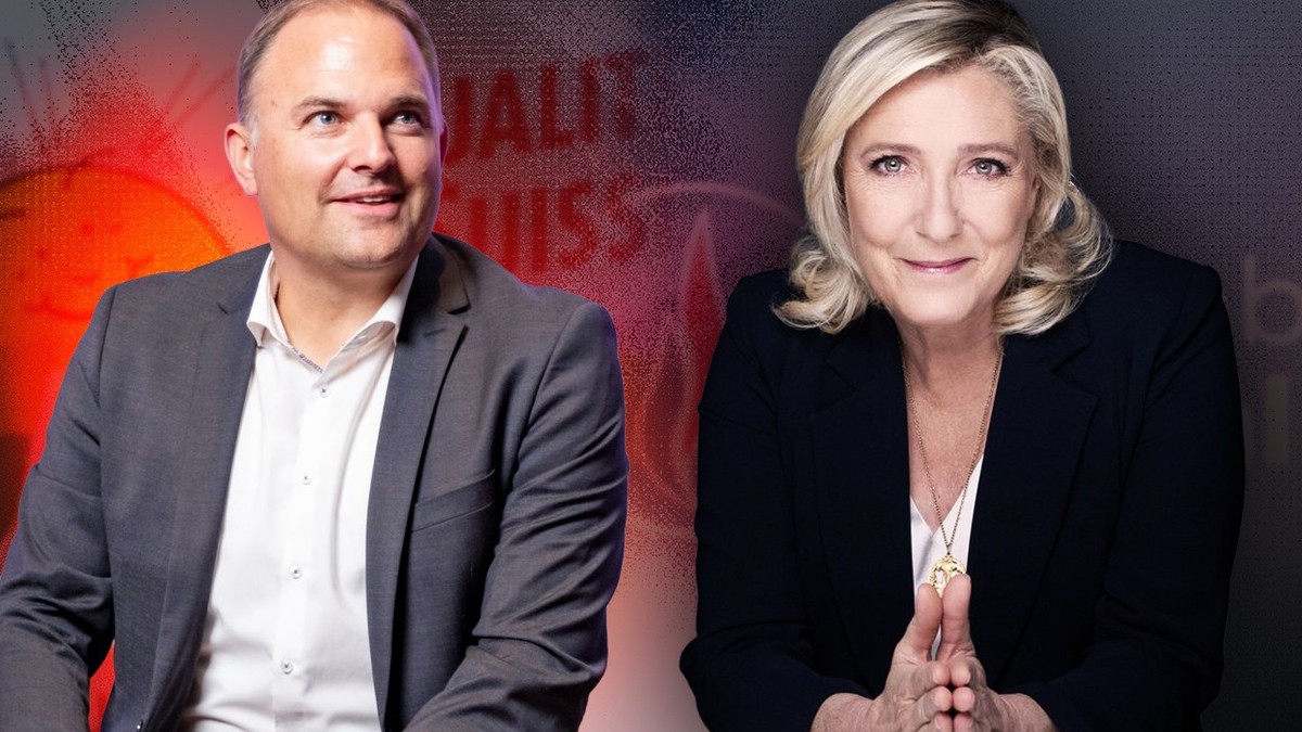 Marcel Dettling, président de l'UDC, et Marine Le Pen, dirigeante historique du Rassemblement national.