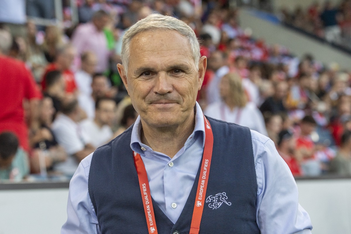 Director of Swiss Football Nationalteams, Pierluigi Tami before the UEFA Euro 2024 qualifying group I soccer match between Switzerland and Romania, in Luzern, Switzerland, Monday, June 19, 2023. (KEYS ...
