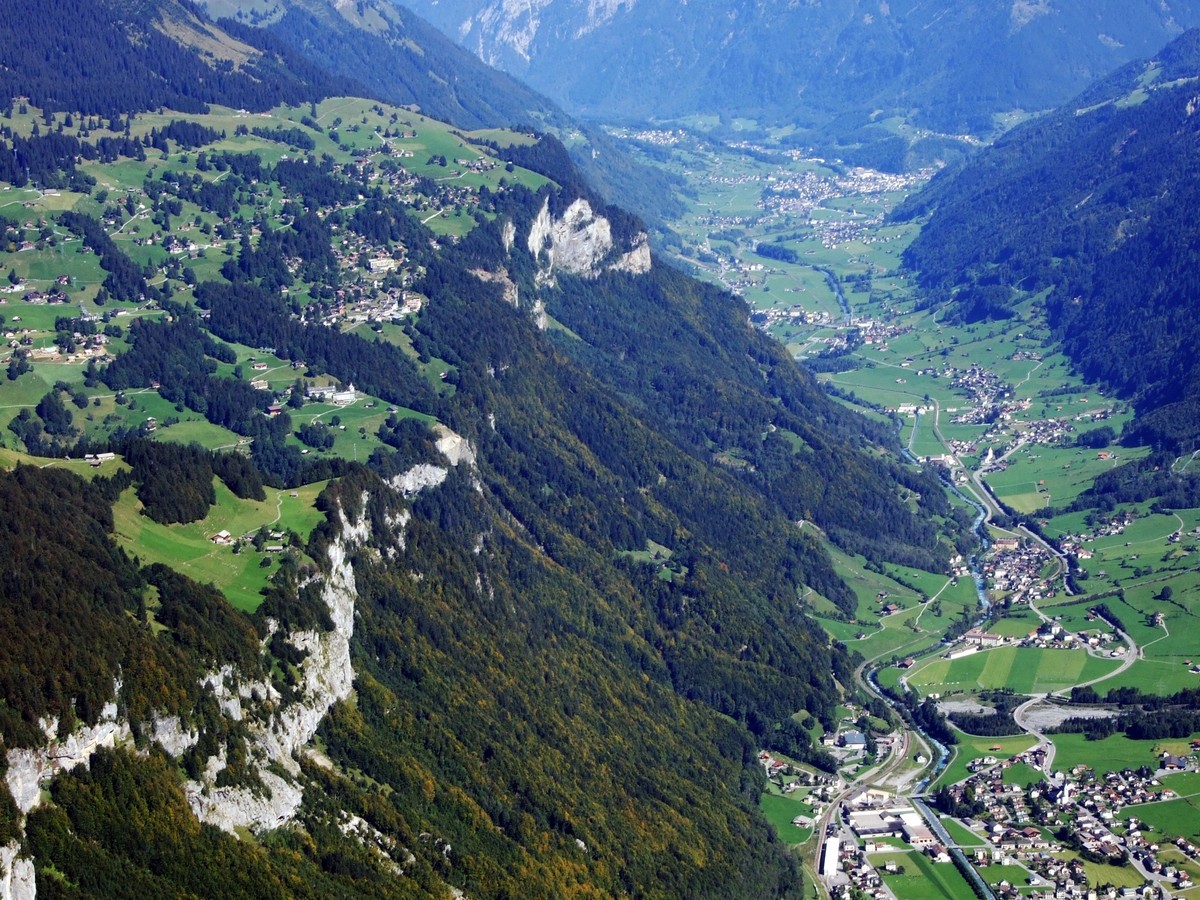 Incredible views of the Linth River Valley and the Braunwald Forest - Canton of Glarus, Switzerland xkwx alpine, alps, architecture, beautiful, blue, building, climbing, countryside, europe, european, ...