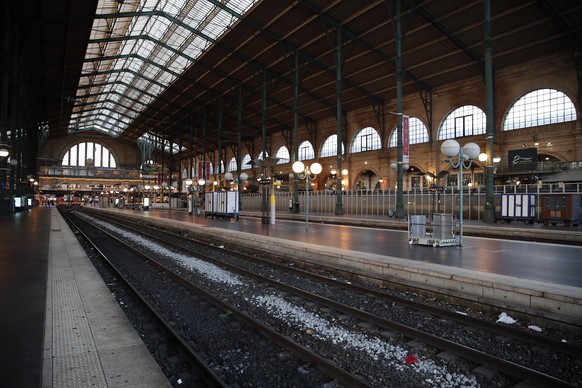 Train platforms are empty at the Gare du Nord train station in Paris, Tuesday, Dec. 24, 2019. France&#039;s punishing transportation troubles may ease up slightly over Christmas, but unions plan renew ...