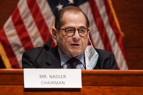 epa08490876 House Judiciary Committee Chairman Jerrold Nadler (D-N.Y.) gives an opening statement during a House Judiciary Committee markup of H.R. 7120 the Justice in Policing Act in Washington, DC,  ...