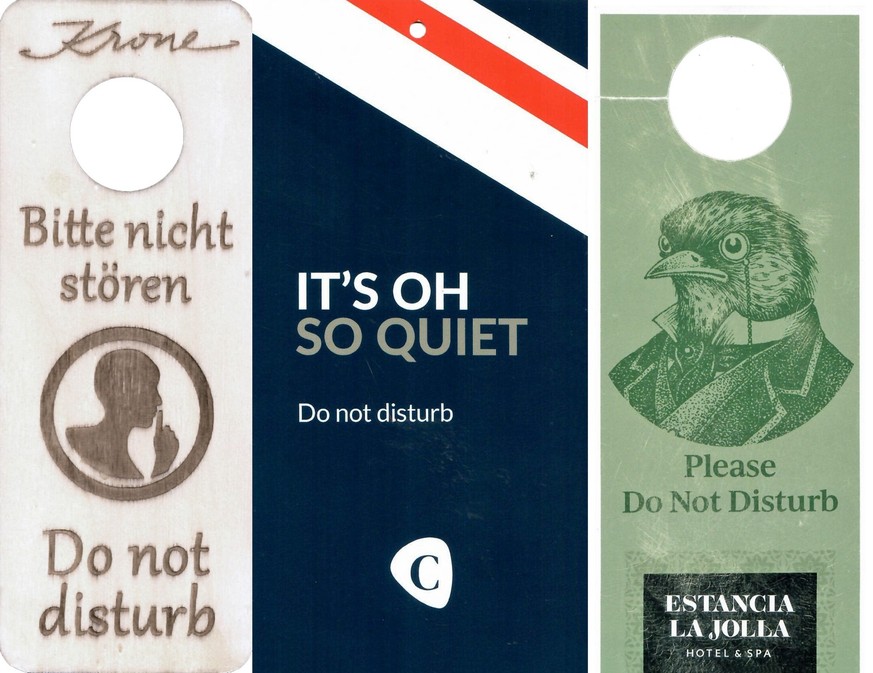 "Do Not Disturb” signs from hotels around the world, painstakingly put together by collector Eduardo Flores of Turin, Italy.
https://www.flickr.com/photos/11068524@N04/