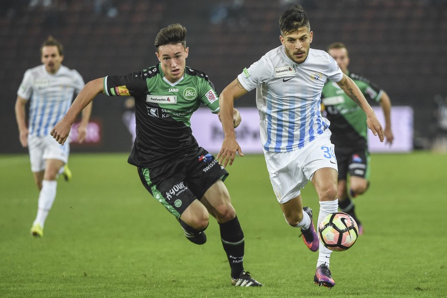 27.10.2016; Zuerich; FUSSBALL SCHWEIZER CUP - ZUERICH - ST.GALLEN;
Silvan Hefti (St.Gallen) Roberto Rodriguez (Zuerich) 
(Andy Mueller/freshfocus)