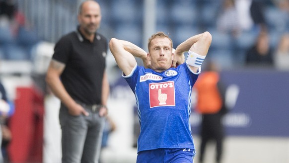 Christian Schwegler von Luzern in Aktion, beim Fussball Meisterschaftsspiel der Super League zwischen dem FC Luzern und dem FC Lugano, am Sonntag, 22. Juli 2017, in Luzern. (KEYSTONE/Urs Flueeler)