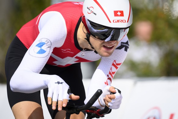 Filippo Colombo from Switzerland of Swiss Cycling National team in action during the prologue, a 5,12 km race against the clock at the 75th Tour de Romandie UCI ProTour cycling race in Lausanne, Switz ...