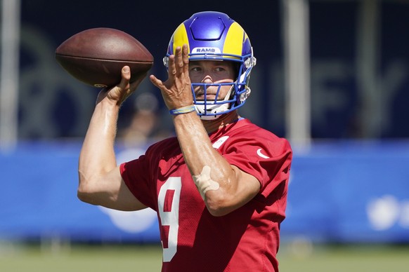 Los Angeles Rams quarterback Matthew Stafford throws during practice at NFL football training camp Wednesday, July 28, 2021, in Irvine, Calif. (AP Photo/Marcio Jose Sanchez)
Matthew Stafford