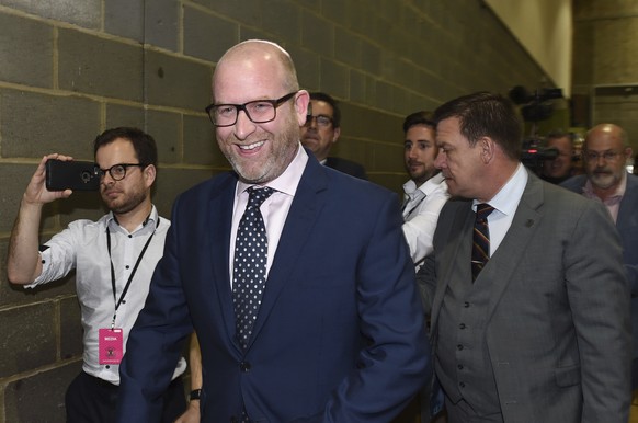U.K. Independence Party leader Paul Nuttall smiles as he walks through the Peter Paine Performance Centre in Boston, England after losing the Boston and Skegness seat in the general election Friday Ju ...