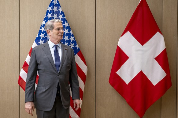 epa12086759 US Secretary of the Treasury Scott Bessent prepares for a group photo, during a bilateral meeting between Switzerland and the United States, in Geneva, Switzerland, 09 May 2025. EPA/MARTIA ...