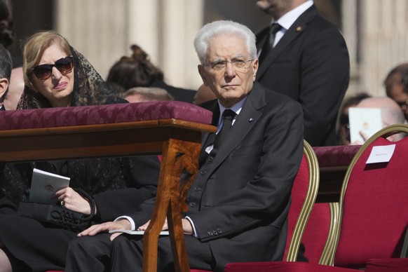 Italy's President Sergio Mattarella sits during the funeral of Pope Francis in St. Peter's Square at the Vatican, Saturday, April 26, 2025. (AP Photo/Alessandra Tarantino)
Vatican Pope