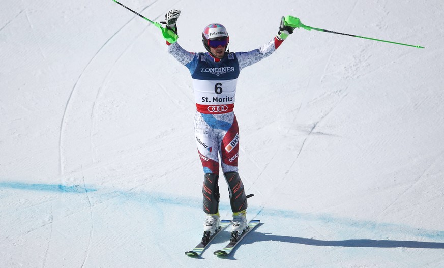 Luca Aerni (SUI) am Montag, 13. Februar 2017, nach seinem Lauf im Slalom der Alpinen Kombination der Herren in St. Moritz. Die 44. alpinen Ski-Weltmeisterschaften finden vom 06.-19. Februar 2017 in St ...