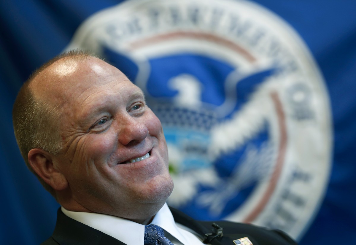 FILE - U.S. Immigration and Customs Enforcement acting director Thomas Homan poses for a portrait in East Point, Ga., April 26, 2018. President-elect Donald Trump says that Tom Homan, his former actin ...