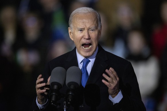 epaselect epa10573103 US President Joe Biden delivers a speech outside St. Muredach's Cathedral in Ballina, Ireland April 14, 2023. Ballina in County Mayo is the Irish ancestor of President Biden...