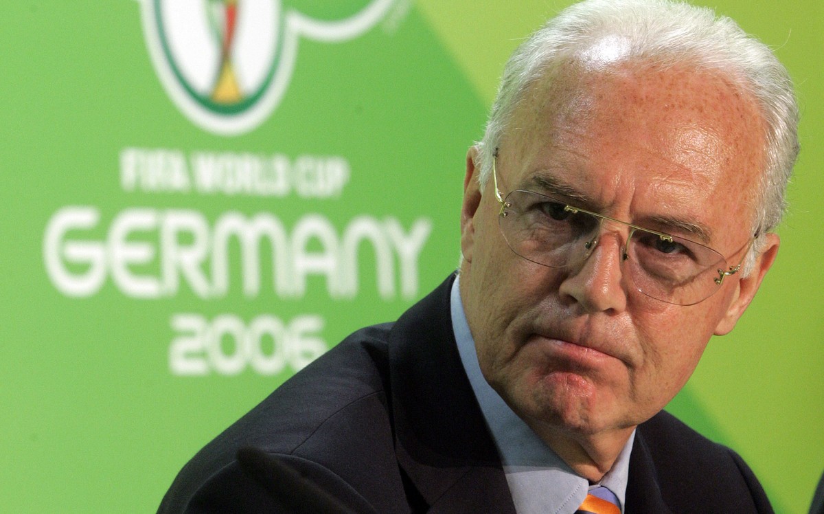 FILE - In this June 29, 2006 file photo Franz Beckenbauer, then President of the German Organization Committee of the soccer World Cup briefs the media during a news conference at the Olympic Stadium  ...