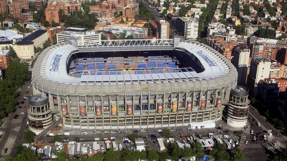 epa04495521 (FILE) A file picture dated 21 May 2010 of an aerial view of Santiago Bernabeu stadium in Madrid, Spain. The fans of Real Madrid are not pleased with the plan to rename the club&#039;s leg ...