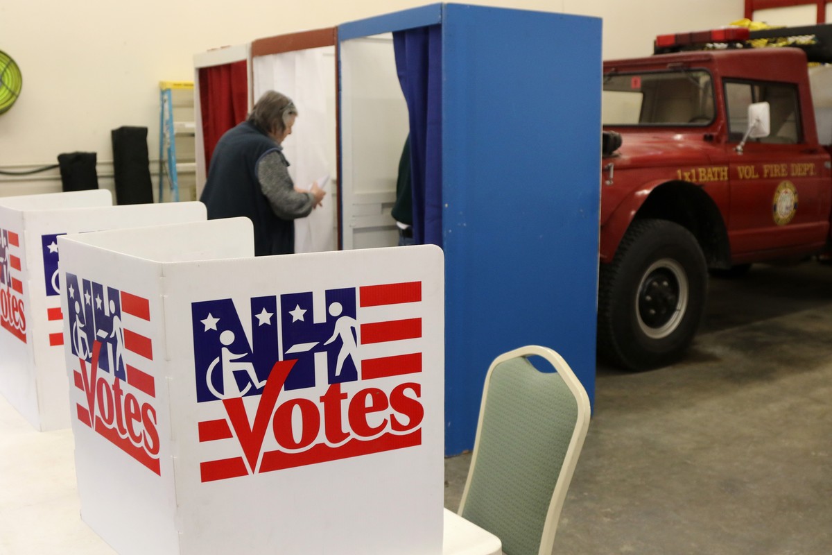 epa11099612 A voter casts their ballot on Primary Election Day at a polling station in Bath, New Hampshire, USA, 23 January 2024. New Hampshire holds the first US Presidential primary in the nation, a ...