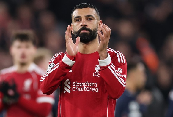 epa12551532 Liverpool&#039;s Mohamed Salah reacts after the UEFA Champions League league phase match between Liverpool and PSV Eindhoven in Liverpool, Britain, 26 November 2025. EPA/ADAM VAUGHAN