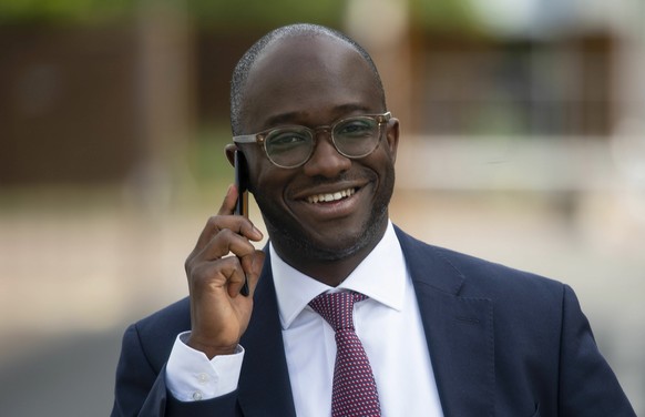 Conservative Party former minister Sam Gyimah who has announced his intention to challenge for the party leadership, as he leaves a TV studio where he announced his intention to run for office, Sunday ...