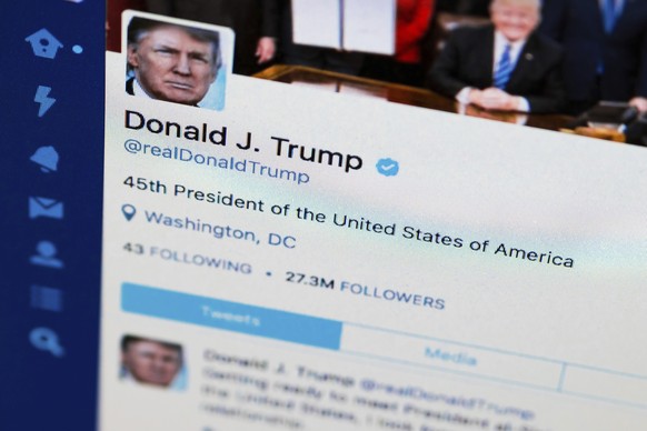 FILE - This April 3, 2017, file photo shows U.S. President Donald Trump&#039;s Twitter feed on a computer screen in Washington. Trump&#039;s recent invocation of &quot;fire and fury&quot; in response  ...