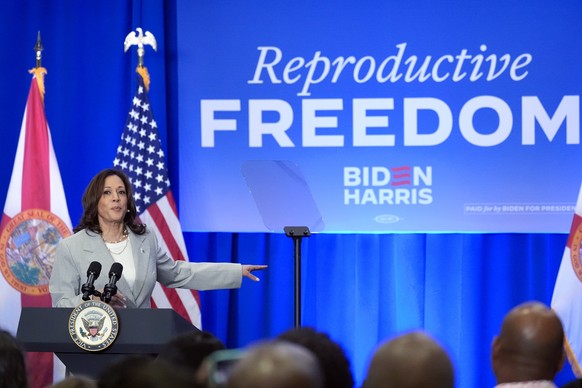 Vice President Kamala Harris speaks about the implementation of Florida&#039;s abortion ban at an event Wednesday, May 1, 2024, in Jacksonville, Fla. (AP Photo/John Raoux)