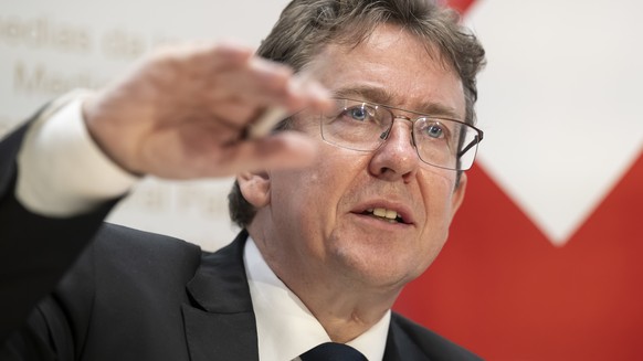 Federal councilor Albert Roesti speaks at a media conference about the Federal People's Initiative "200 francs is enough!  (SRG initiative)" and the partial overhaul of radio and television...
