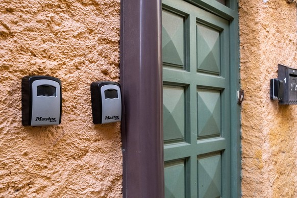 FRANCE SOUTH PYRENEES ORIENTALES Key box of a residential building with airbnb flat for rent in Collioure on the Cote Vermeille in the Mediterranean Seain the Pyrenees Orientales department in the Occ ...