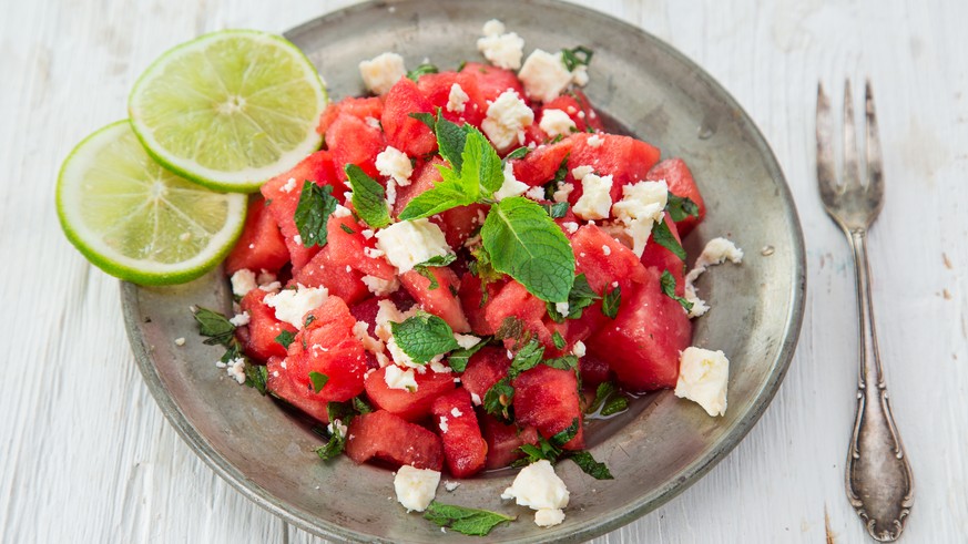 feta wassermelonen salat minze essen food vegetarisch