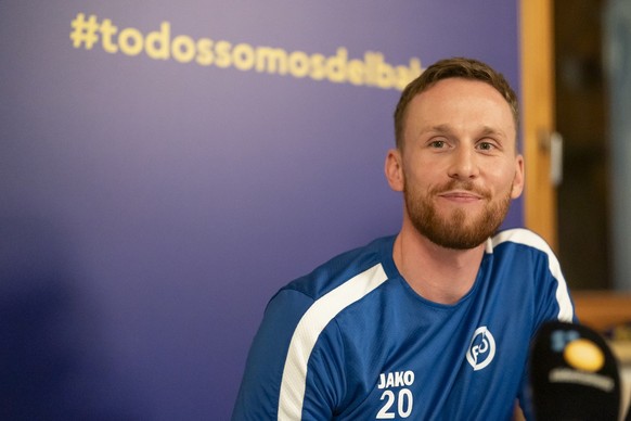 Sandro Wolfinger marketing manager and player FC Balzers, during a media conference organized by FC Balzers in Balzers, Liechtenstein, on Friday, January 10, 2025. Thanks to the influencer El Scarso,  ...