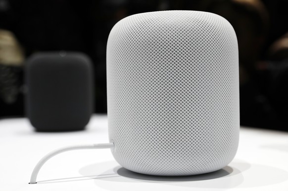 The HomePod speaker is seen in a showroom during an announcement of new products at the Apple Worldwide Developers Conference Monday, June 5, 2017, in San Jose , Calif. (AP Photo/Marcio Jose Sanchez)