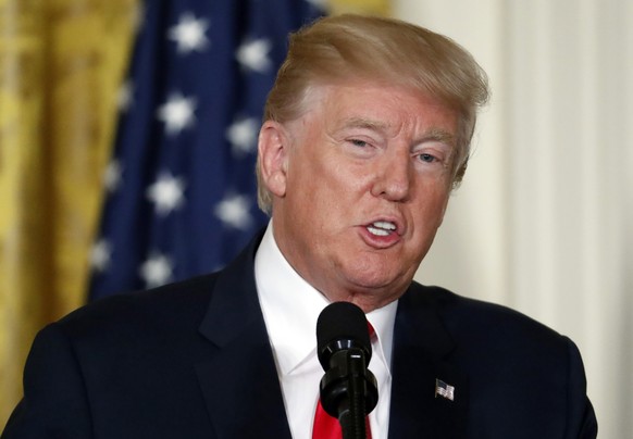 In this photo taken Aug. 28, 2017, President Donald Trump speaks in the East Room of the White House in Washington. Congressional aides say President Donald Trump will meet House and Senate leaders at ...