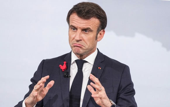 epa10480486 French President Emmanuel Macron speaks during the French Tech event at the Elysee Palace in Paris, France, 20 February 2023. EPA/MICHEL EULER / POOL MAXPPP OUT