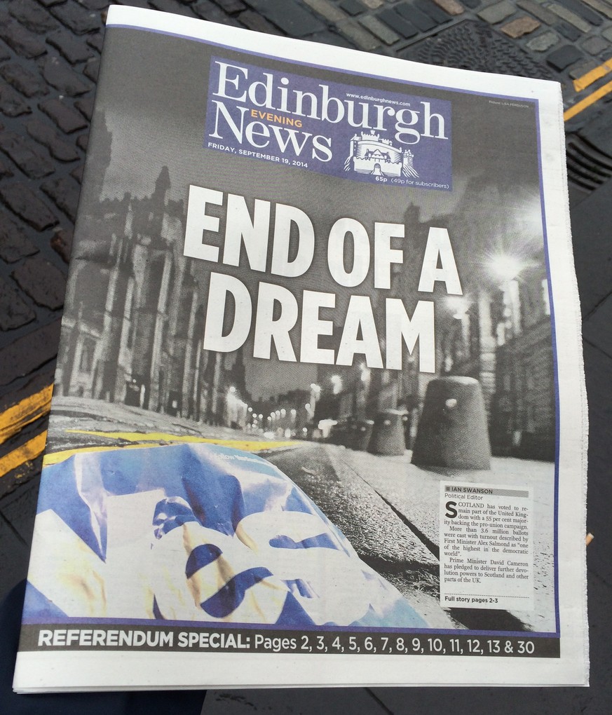«End of a Dream», titelte die «Edinburgh News» am 19. September 2014.