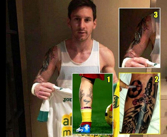 (Fast) alle Tattoos von Messi auf einen Blick: Die Mutter auf der Schulter ging vergessen.