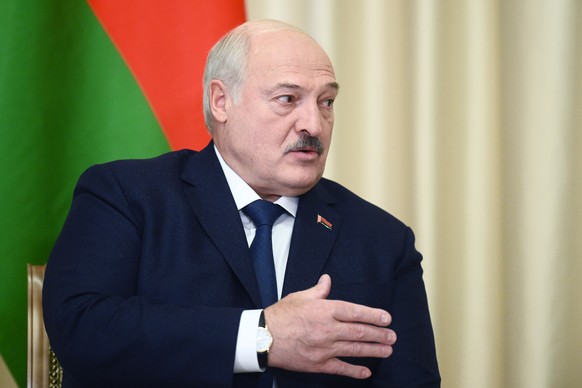 epa10472714 Belarusian President Alexander Lukashenko attends a meeting with his Russian counterpart at the Novo-Ogaryovo state residence, outside Moscow, Russia, 17 February 2023. Belarus fulfills 10 ...