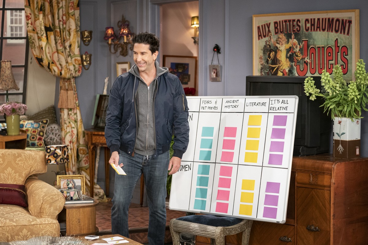 This image provided by HBO Max shows David Schwimmer in a scene from the "Friends" reunion special. (Terence Patrick/HBO Max via AP)