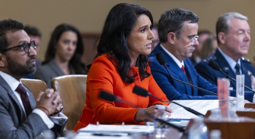 epa11989915 Director of National Intelligence Tulsi Gabbard (2-L), with CIA Director John Ratcliffe (2-R), FBI Director Kash Patel (L), and Director of the Defense Intelligence Agency Lieutenant Gener ...