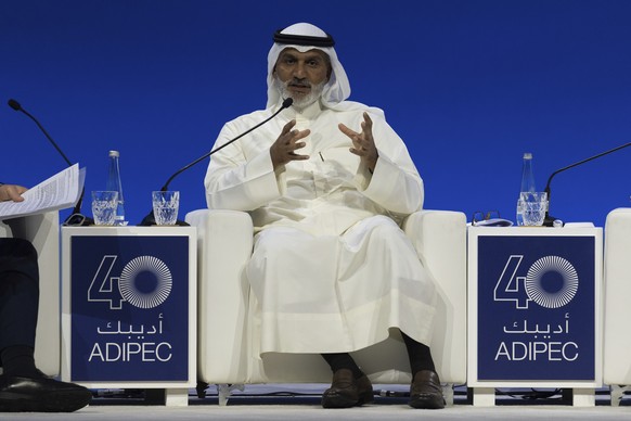OPEC Secretary-General Haitham Al Ghais talks in a panel during the Abu Dhabi International Petroleum Exhibition &amp; Conference (ADIPEC) in Abu Dhabi, United Arab Emirates, Monday, Nov. 4, 2024. (AP ...