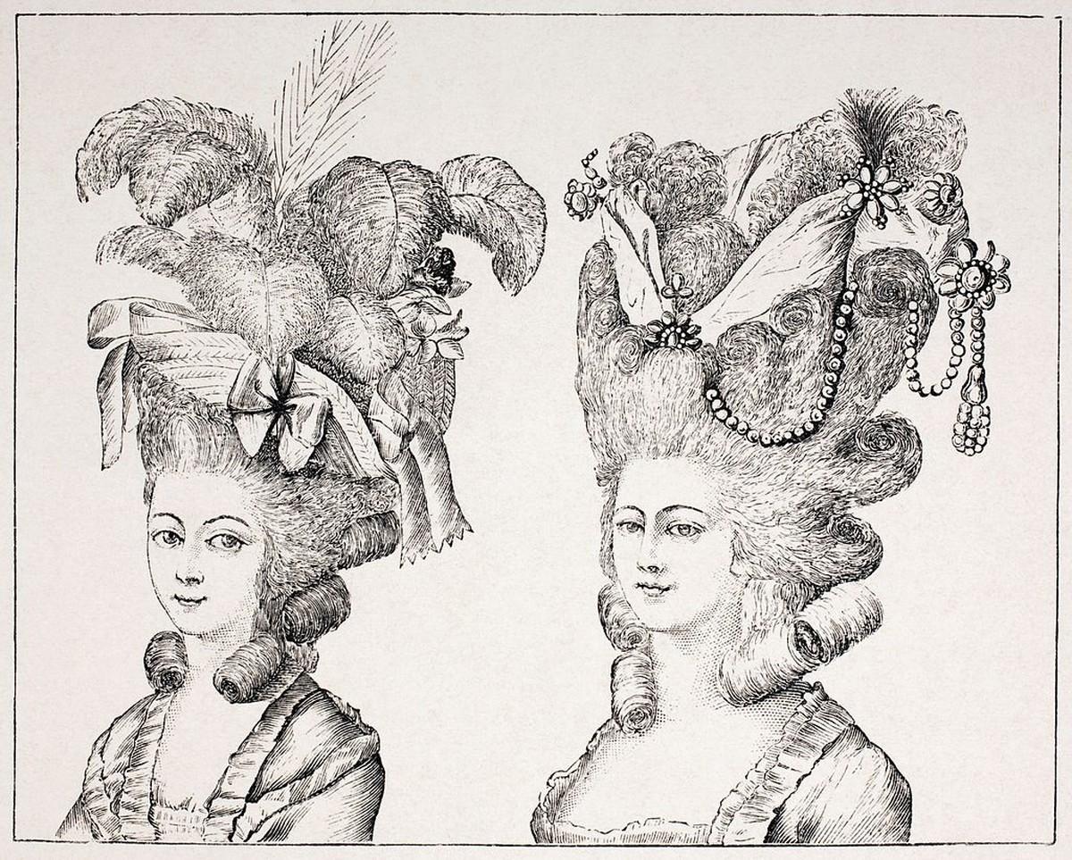 18Th Century French Girls Wearing Extravagant Hair Styles And Hats. From Xviii Siecle Institutions, Usages Et Costumes, Published Paris 1875. (Photo by: Universal History Archive/Universal Images Grou ...