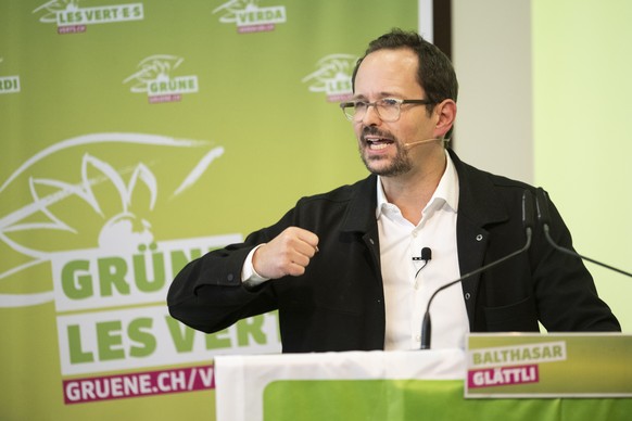 Balthasar Glaettli, Praesident Gruene Schweiz, spricht an der Delegiertenversammlung der Gruenen Schweiz am Samstag, 22. Oktober 2022, in Winterthur. (KEYSTONE/Ennio Leanza)