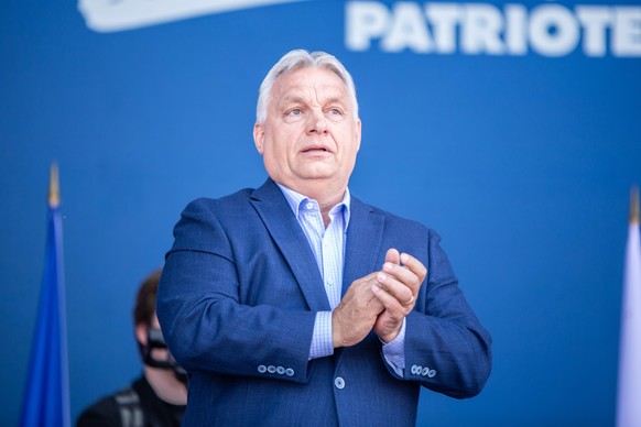 epa12166312 Viktor Orban, Prime Minister of Hungary and President of Fidesz, attends the Victory Day rally organized by the European nationalist and far-right political party Patriotes.eu in Mormant-s ...
