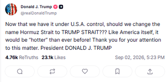 Der Truth-Social-Post des POTUS.