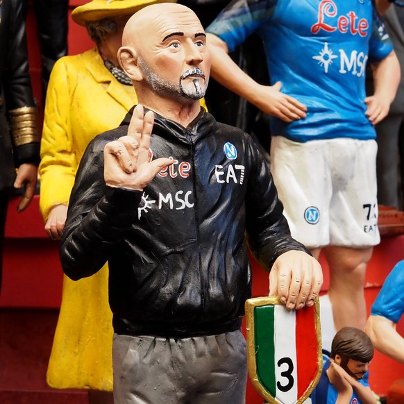 Italy Naples Scudetto celebrations Statuette depicting the Napoli coach Luciano Spalletti, during the preparations for the celebration of the victory of the Italian Serie A championship and the third  ...