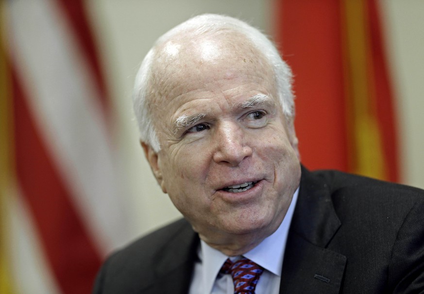 Sen. John McCain, R-Ariz., makes comments during a national security roundtable at the Wayne County Veterans Services in Goldsboro, N.C., Thursday, Oct. 16, 2014. (AP Photo/Gerry Broome)