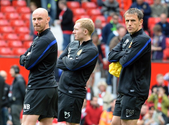 Manchester Uniteds Nicky Butt (links) zusammen mit Paul Scholes und Phil Neville.&nbsp;